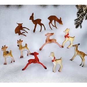 10 Pc Vintage Retro Plastic Christmas Reindeer Figurine Lot Mid Century HTF